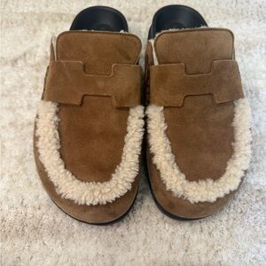Hermes Brown Suede Go Mules